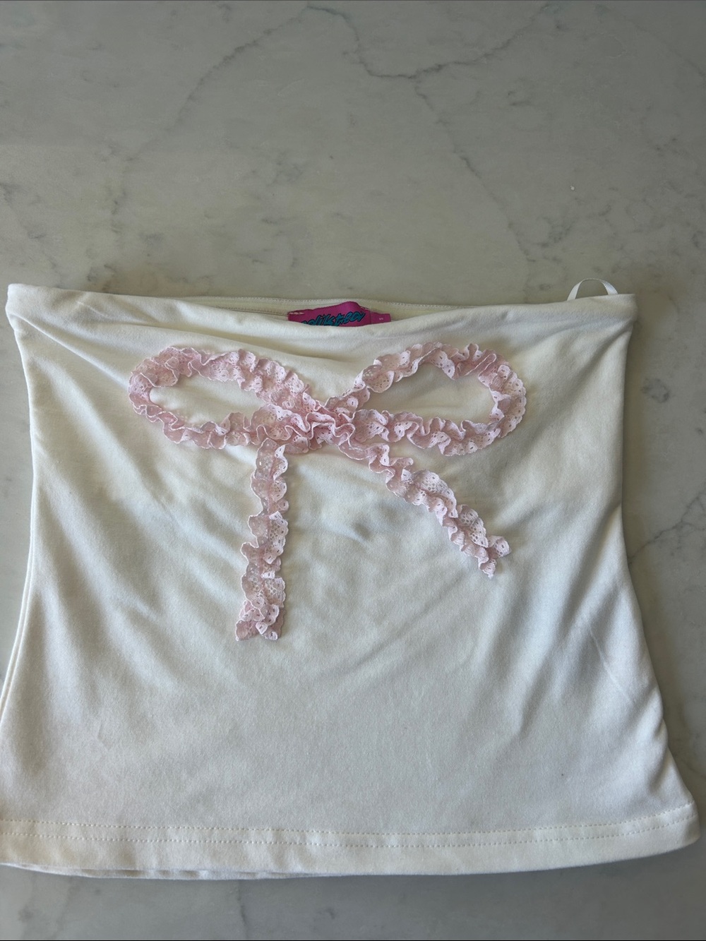 Edikted White Tube Top with Pink Logo Tag